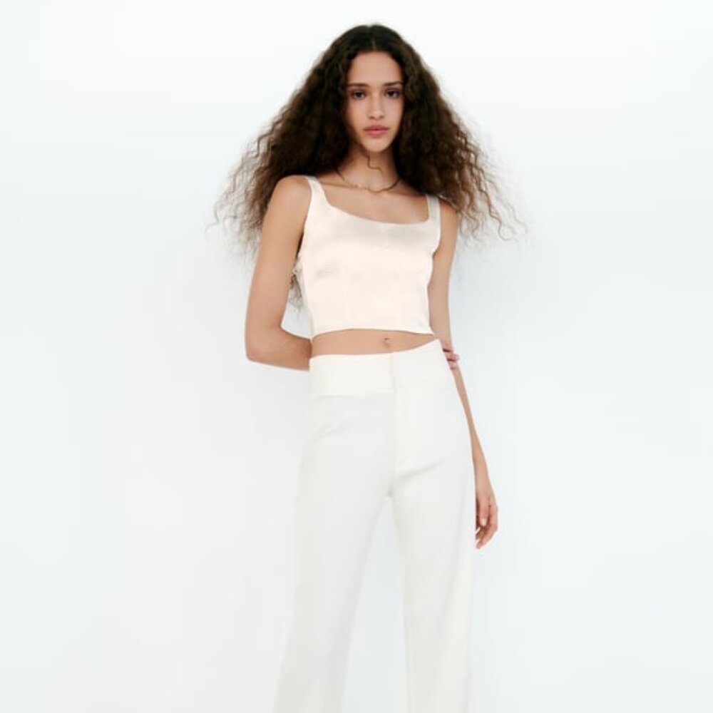 Zara, SATIN EFFECT TOP Beige, Small, worn once